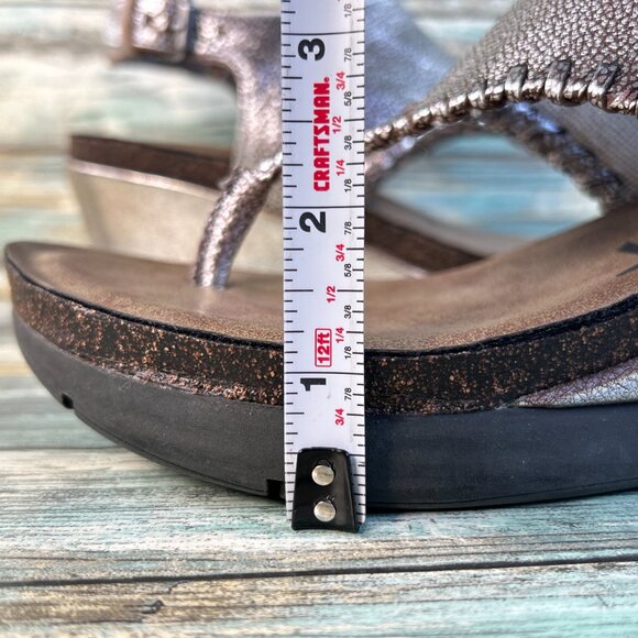 OTBT Meditate Thong Sandals Womens 8M Gray Leather Wedge Slingback Whipstitch - Picture 10 of 12